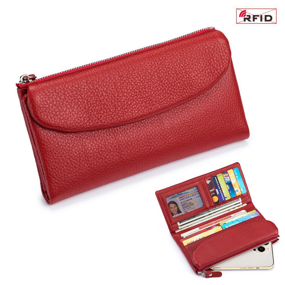 New high-end texture first-layer cowhide clutch bag wallet, female soft temperament wallet can be placed on mobile phones