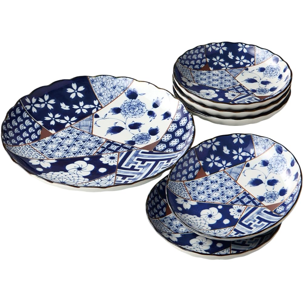 

Ale-net Medium Plate Set, W25.4 x D25.4 x H4cm, Ai-Yuzen Pattern, Assorted Plates, Porcelain, Mino Ware, Made in Japan