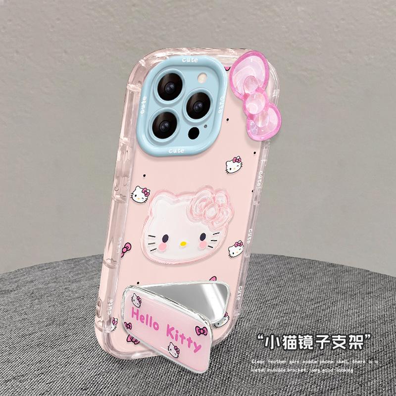 Polka dot Kt cat doll for Apple 16e cute phone case 13promax jelly 15 mirror holder 14 women