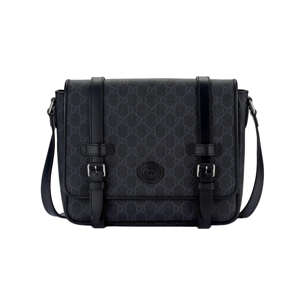 Gucci Vintage Logo Leren Schoudertas Heren tassen Zwart Grijs 658542-KGDHN-1000