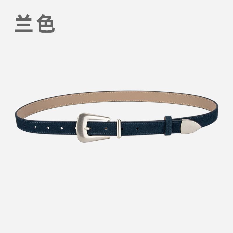 Ladies Belt Silver Needle Buckle Frosted Velvet Retro Jeans Decorative Premium Leather Belt Women