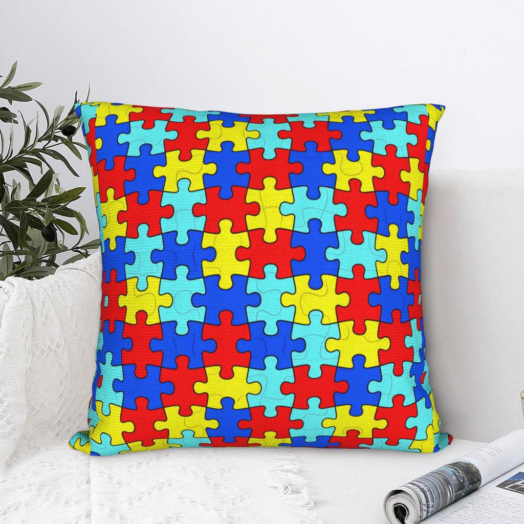 Bold Color Autism Awareness Puzzle Pillow Cover Comfy Cushion Cover Morden Pillow Case For Office Car Home Decor