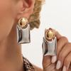 KunJoe Punk Creative Color Blocking Smooth Pendant Earrings Women Exaggerated Square Geometric Stud Earring Party Jewelry Gifts