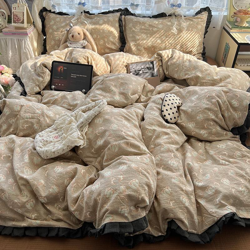 insA Cotton Bed Four-piece Set Pure Cotton New Maternal and Infant Grade Bed Sheet Quilt Cover Student Dormitory Three-piece Set