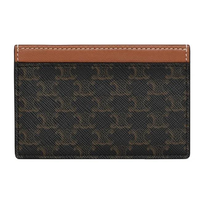 CELINE Triomphe Classic Monogram Canvas with Full-Printed Letter Logo Canvas and Lambskin Combination Card Holder Women's Brown