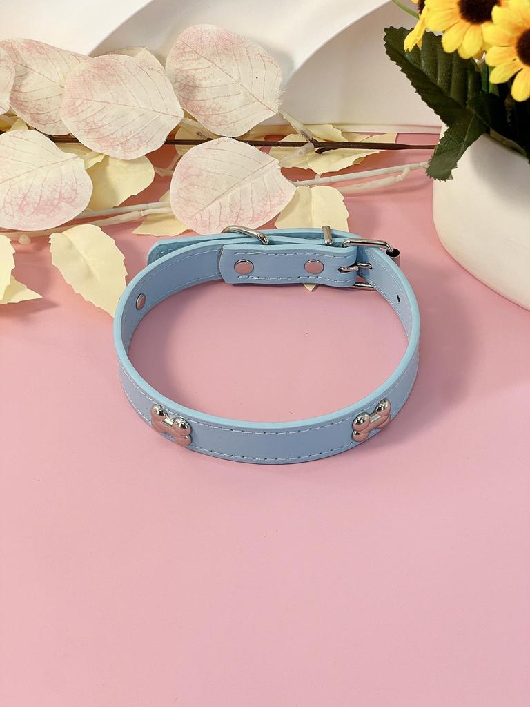 PU Leer Honden Halsband met Roestvrij Staal Bot Accent voor Kleine en Middelgrote Honden - Leash Compatibel