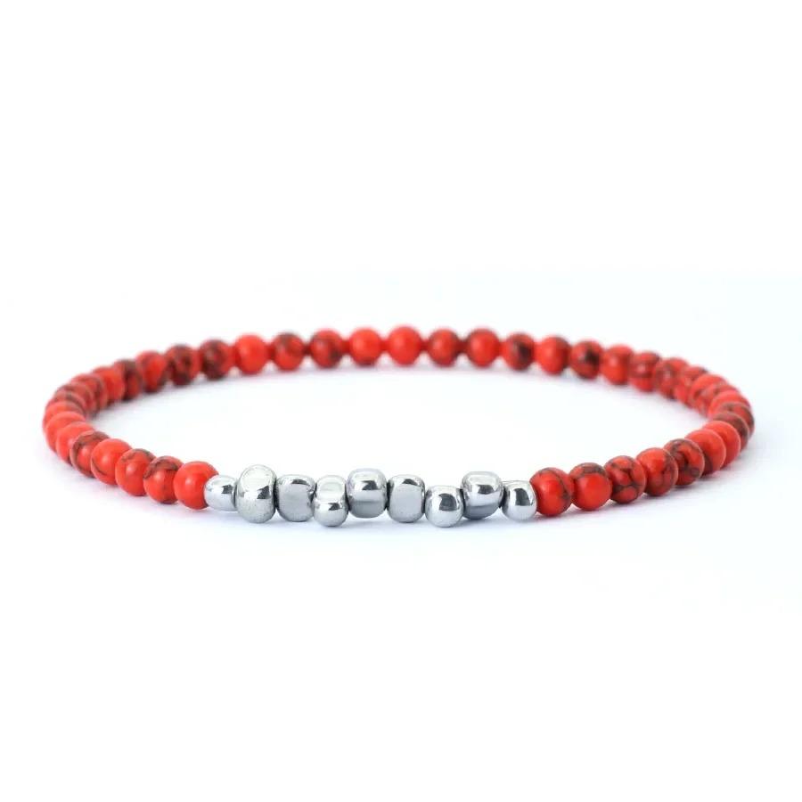 4mm Small Beaded Minimalist 4mm Stone Beads Bracelet Unisex Lucky Red Howlite Strand Braslet Natural Tiger Eyes Lava Gemstone Braclet Joias