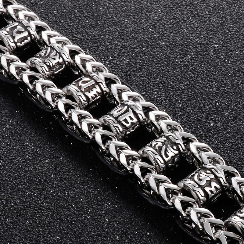 Religious Bracelet for Men 316L Stainless Steel 22MM Buddhist Scriptures Link Men's Bracelets Leather On Hand Jewelry Massive