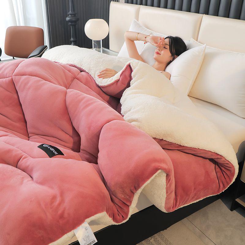 Warm Lambswool Winter Quilt & Plush Duvet Cover Set - Cozy Fleece Blanket for Dorms & Singles