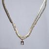 18K Gold Double Layer Snake Chain Necklace with Mini Square Crystal Pendant