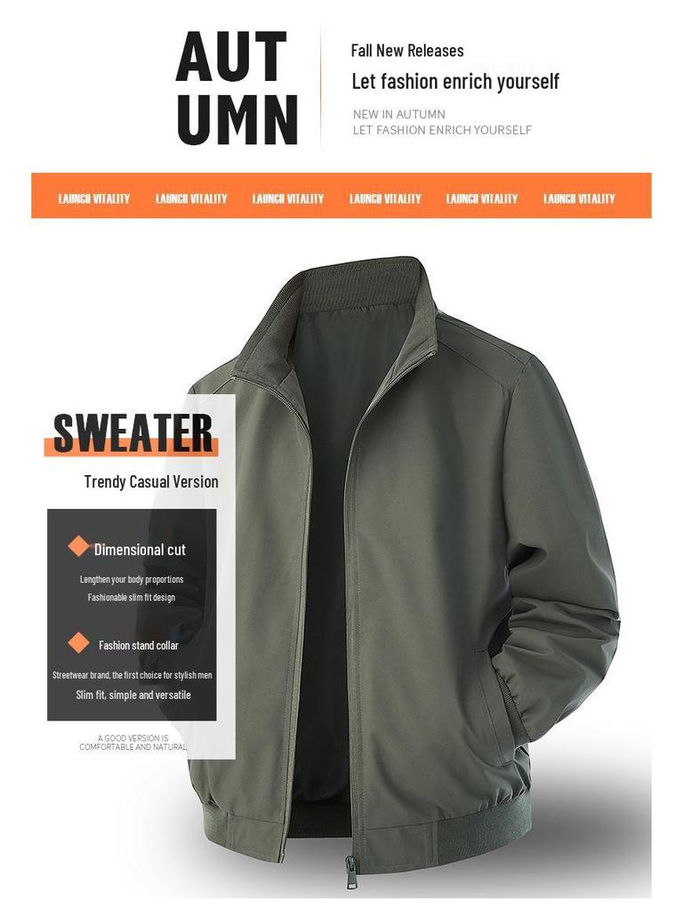 Men's Trendy Executive Stand Collar Jacket - Autumn/Winter Business Style, Simple Casual Design, Cotton-Padded