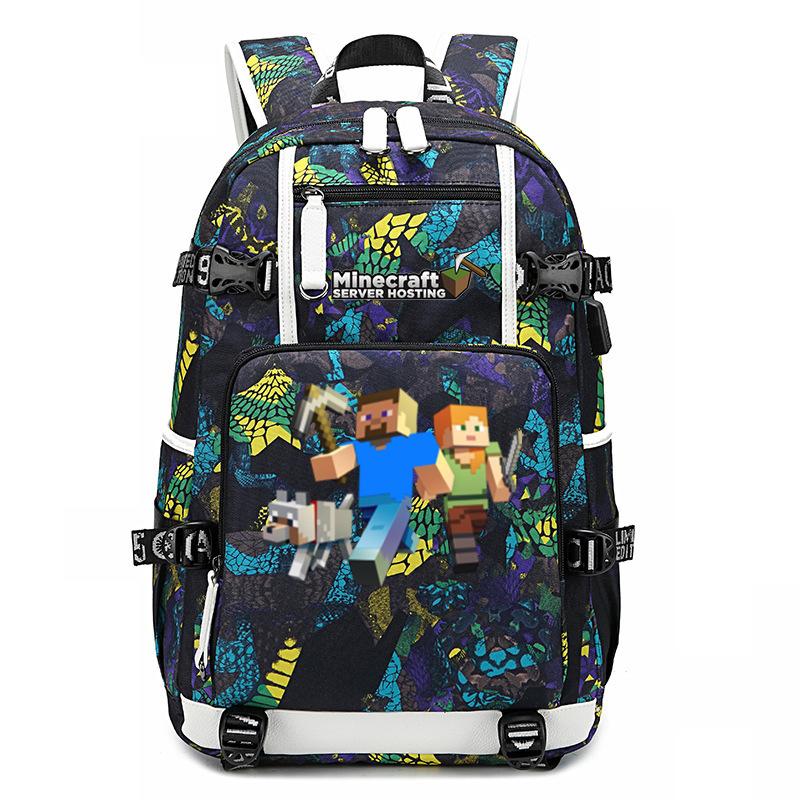 Hot Selling Minecraft Game Peripheral Printed Backpack Outdoor Large Capacity Travel Bag