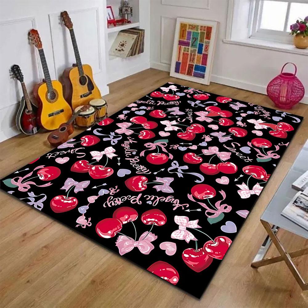 Sweet Cherries and Ribbon Pattern Patterned carpet, suitable as a non slip play mat for the living room and bedroom sofa