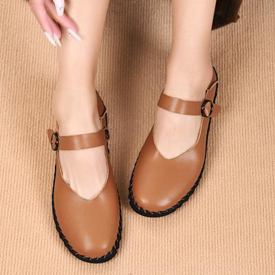 Large Size Women's Shoes Classic Versatile Round Head Mary Jane Single Shoes British Style Soft Sole Lightweight Sole Small Leather Shoes Women