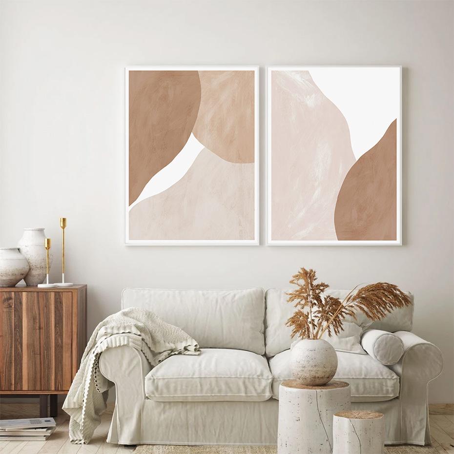 Fashionable Beige Brown Abstract Geometric Canvas Painting Wall Art Prints Poster Picture for Gallery Living Room Home Decor