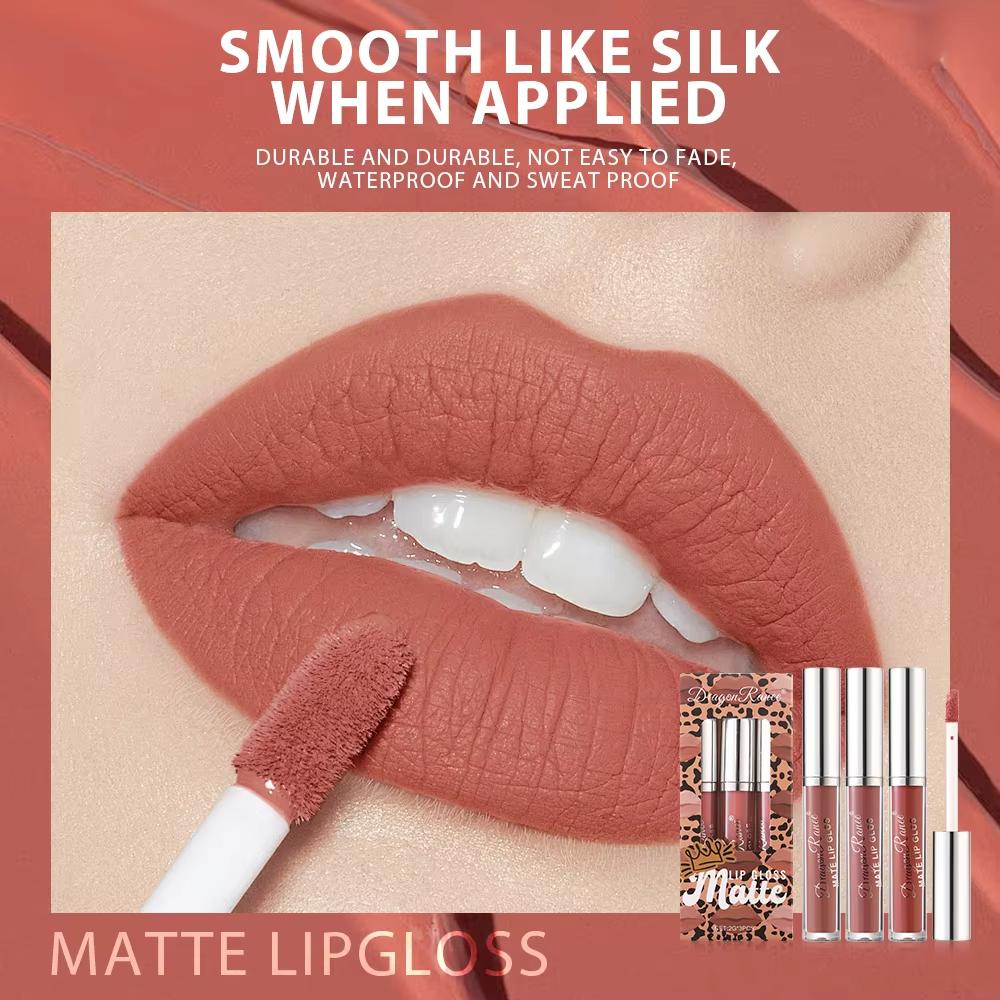 Ensemble de trois brillants à lèvres à imprimé léopard Rouge à lèvres mat mat Rouge à lèvres mat Ne colle pas facilement à la tasse Couleur longue tenue