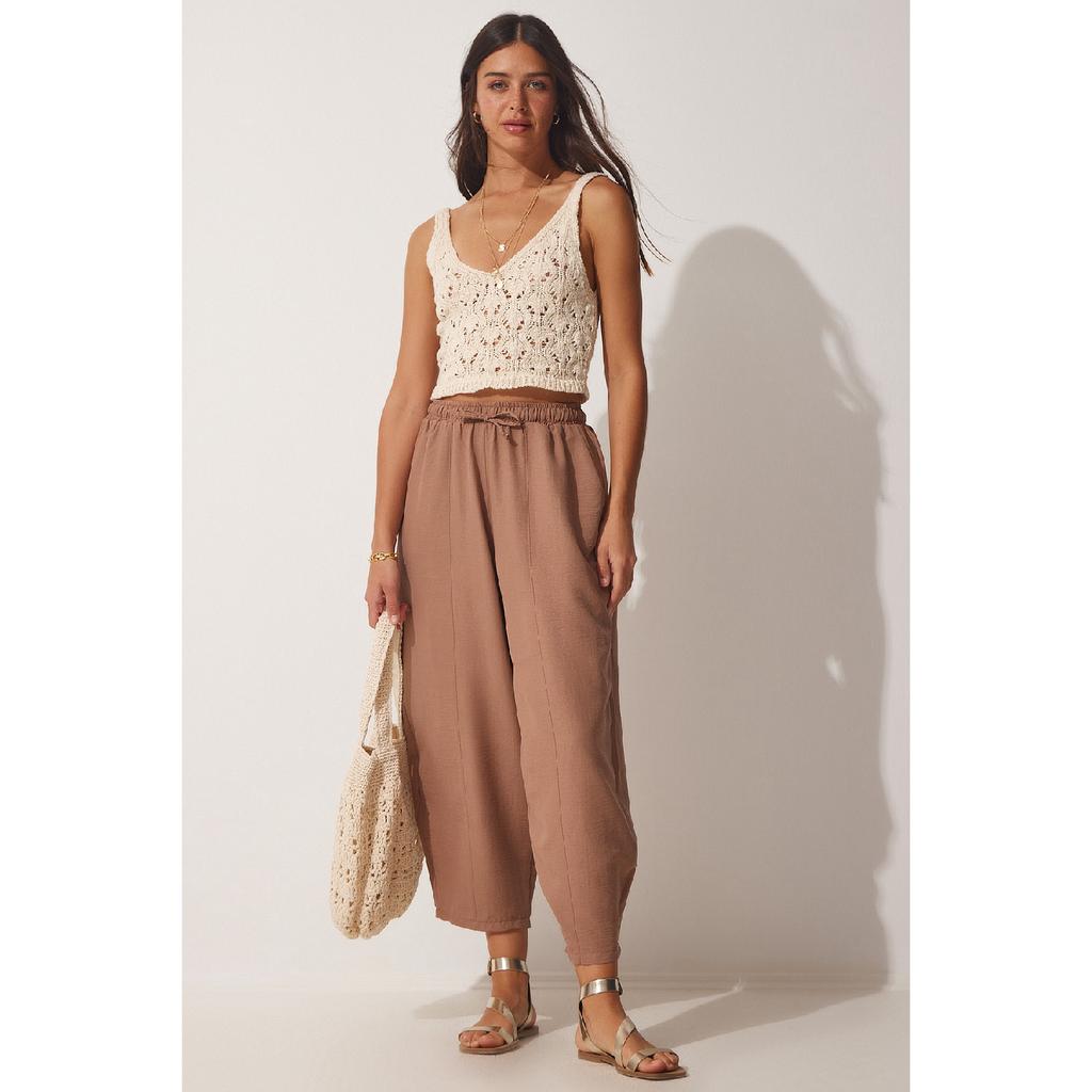 Women's Black Pocketed Linen Viscose Shalwar Trousers Cv00001