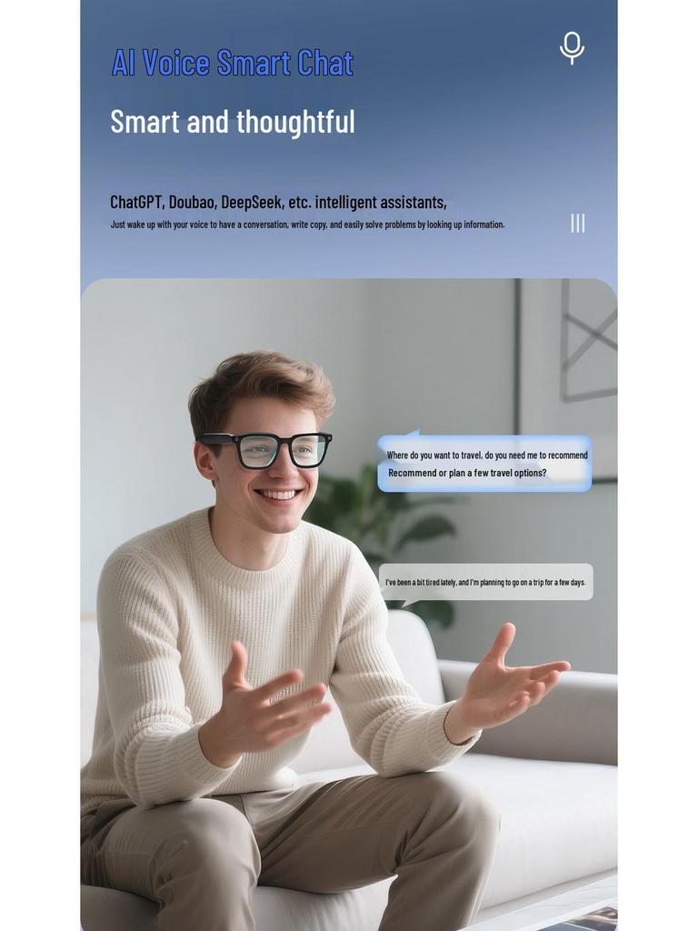 V03-T5 Smart Glasses: 800W Pixel Camera, Video Recording, Noise Reduction, AI Recognition, Real-time Translation