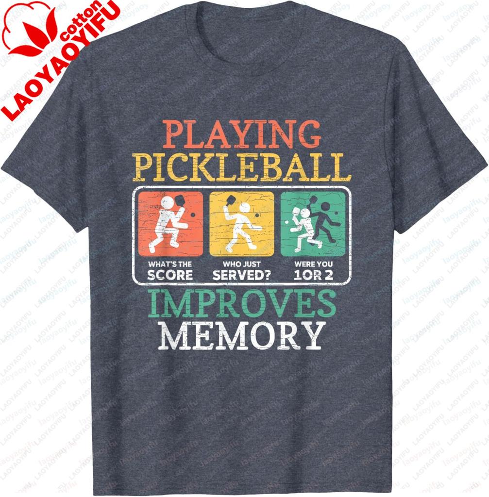 Playing Pickleball Improves Memory Pickleball TShirt Cotton Mens Tshirts Vintage Short Sleeve Graphic Camisas Streetwear