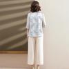 2026 Summer Women's Floral Short-Sleeve Top & Wide-Leg Pants Set for Middle-Aged and Elderly