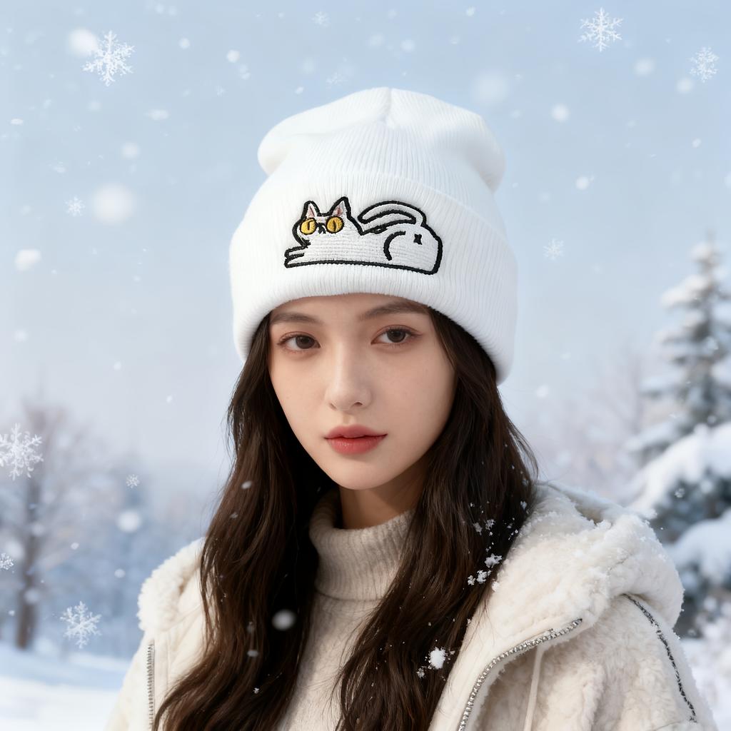 1Pcs New Autumn Winter Warm  Fashion Unisex Beanie Cartoon Cat Embroidery Knitted Hat Beanie Hat Hip Hop Hat