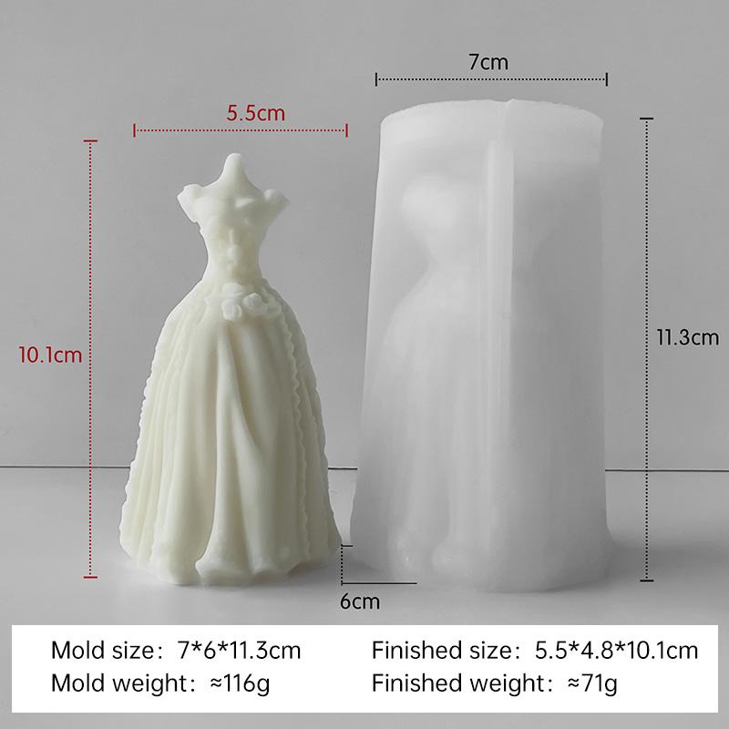 3D Wedding Dress Aroma Candle Silicone Mold Woman Skirt Party Princess Dress Plaster Resin Handmade Soap Candle Making Molds