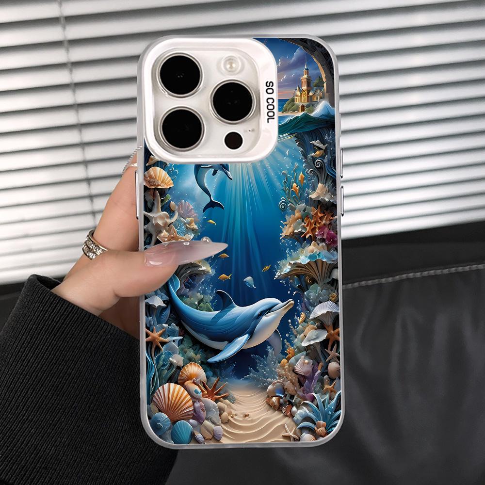 Ocean World Printed Phone Case for iPhone 16 15 14 13 12 11 Pro Max 16E Laser Plated Rice Resistant Hard Phone Case