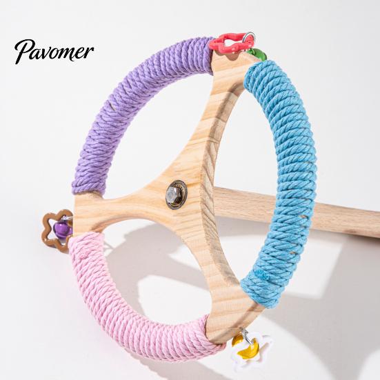 Bird Cage Entertainment Spinning Perch Toy, Rotating Parrot Wooden with Colorful Birdcage Accessories for Small Parrots Rope, Accessory Conures