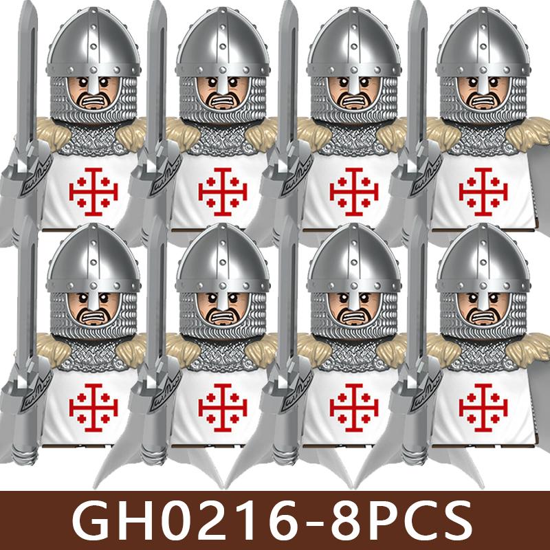 Medieval Roman Soldier Figures Building Blocks MIlitary Castle Warrior Hospital Templar Knight Flag Cloak Accessories Bricks Toy