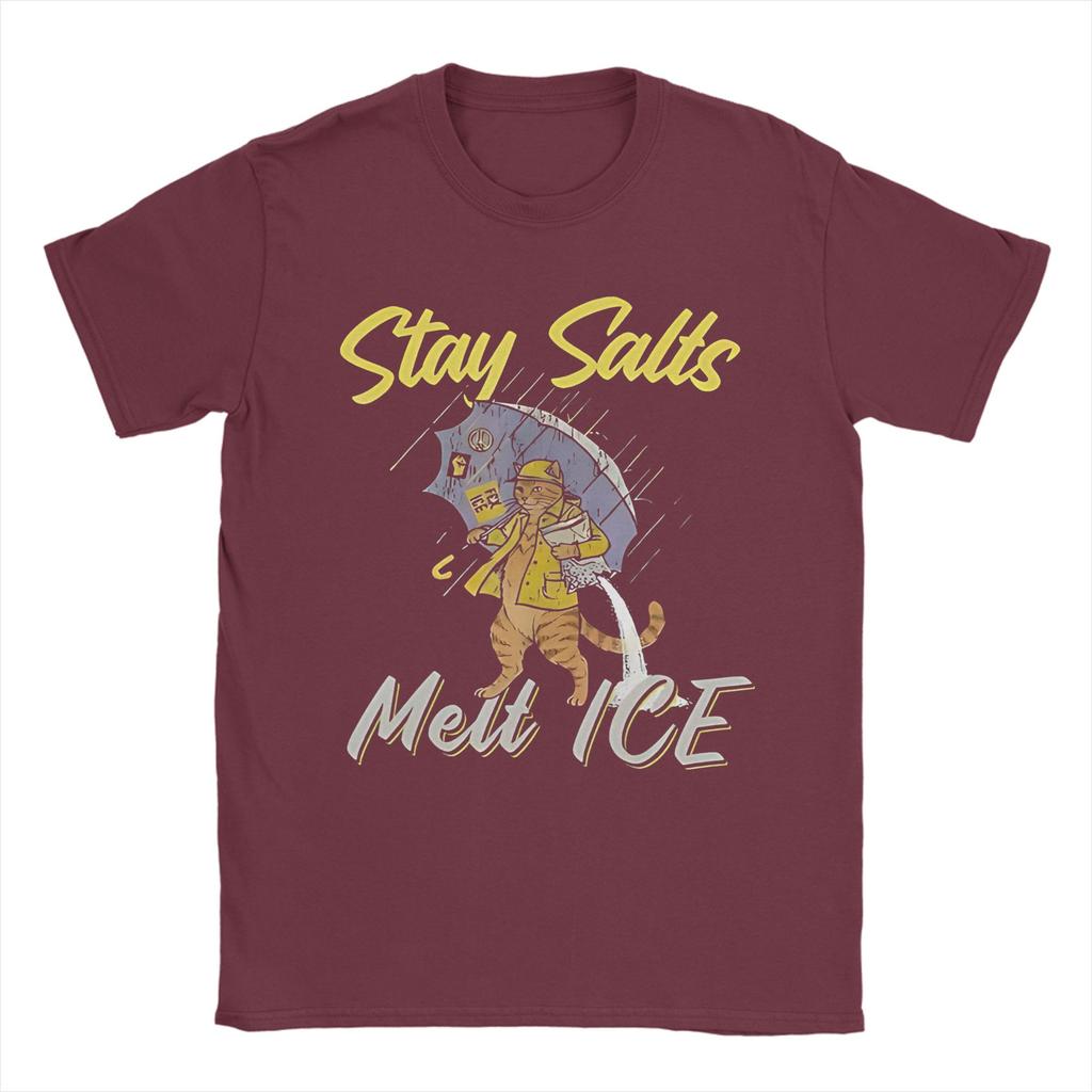 Stay Salts Melt ICE Funny Cat Umbrella Pure Cotton T Shirt For Mens Summer Classic TShirts ONeck Tees Oversize Hot Sale Tops