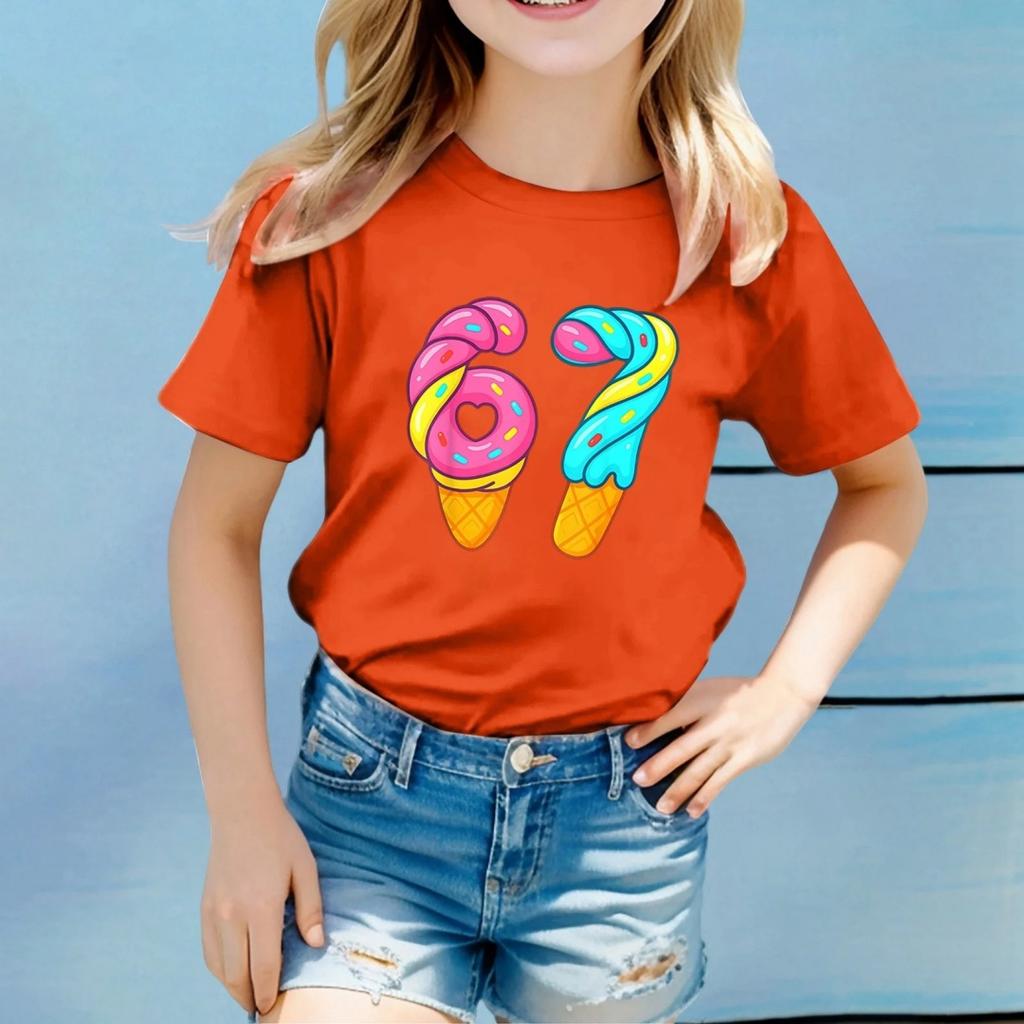 Fashion Cute Princess 67 Number Bow Print Kids Round Neck T-Shirt Boys Short Sleeve Clothing Children Girls Casual T-Shirts Tops