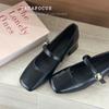 Thick Heel, Medium Heel, Light Mouth, One Word with Single Shoes for Women's 2025 New Autumn Retro Mary Jane, Super Fire Square Head Small Leather S