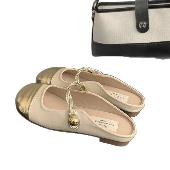 Baotou half slippers female summer wear gentle fairy style temperament soft flat bottom one pedal evening French sandals