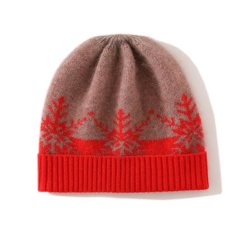 

Cashmere Autumn and Winter New Style Women s High End Color Blocked Cable Snowflake Shaped Thickened Warm Fashion Knitted Casual Hat One size