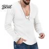 Men Knitted Cotton Sleeves Solid V Neck Knit Deep Blend Sweater Ribbed Long Color Slim