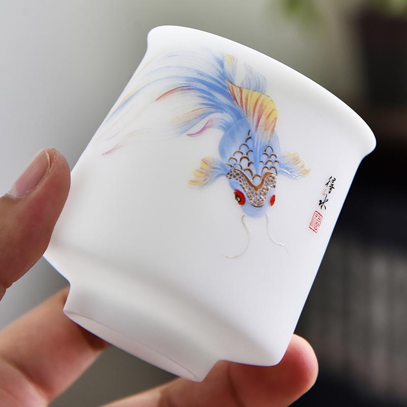 Ice Type Ceramic , Sheep Fat Jade Porcelain Hand-painted Master Single Cup, Large Size Tasting Tea Bowl, Household Kung F