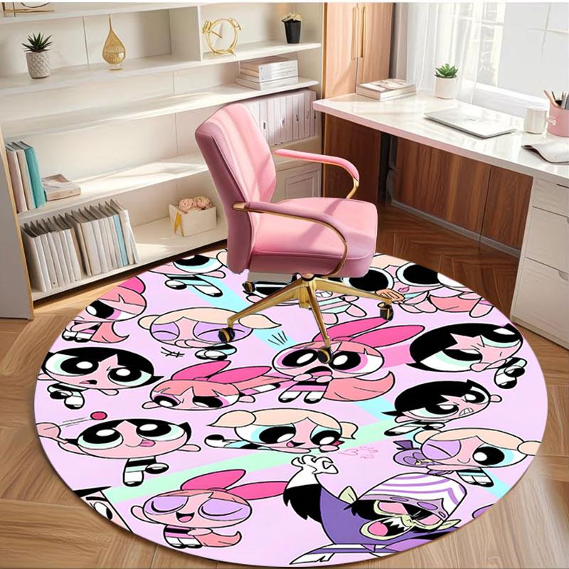 The Powerpuff Girls Print Round Rug, Washable Floor Carpet, For Entryway Dorm Laundry Room Office Study, Home Decor Birthday Christmas Gift