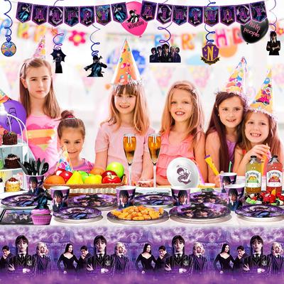 Cartoon Birthday Decorations,117pcs Cartoon Party Decorations&Tableware-Cartoon Plates Swirls and Cartoon Theme Tablecloth Etc Cartoon Party Supplies