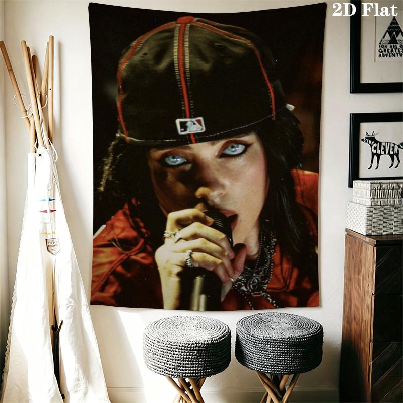 Billie Eilish Wall Tapestry Aesthetic Wall Hanging Printed Fabric Blanket Decorative Tapestries for Bedroom Living Room Home Decor