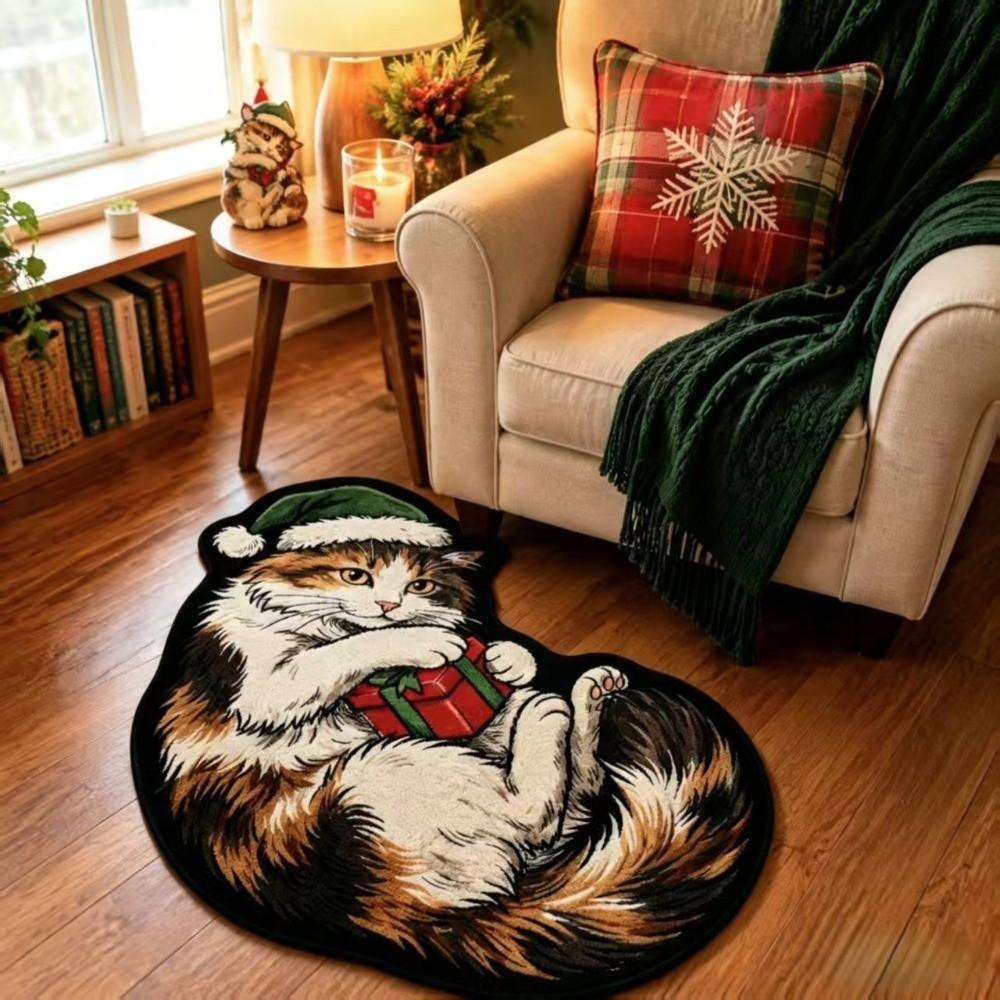 Cute Cat Pattern Christmas Cat Doormat Stain Resistant Indoor Floor Rug Bathroom Floor Mat  Bedroom