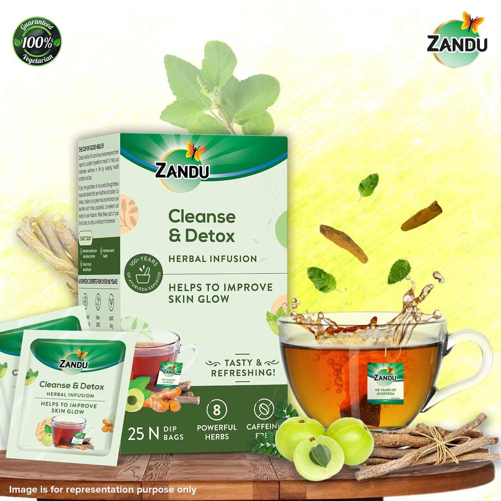 Zandu Cleanse And Detox Herbal Infusion Green Tea Bags For Daily Wellness Smooth Taste Herbal Tea 25 Tea Bags 90 G