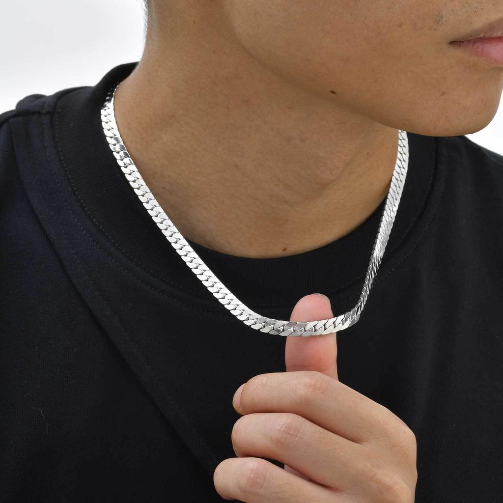 Flache Cubanische Kette Halskette für Männer Jungen, Wasserdichte Edelstahl Glieder Halsbänder, Klassische Männliche Accessoires Schmuck Geschenke