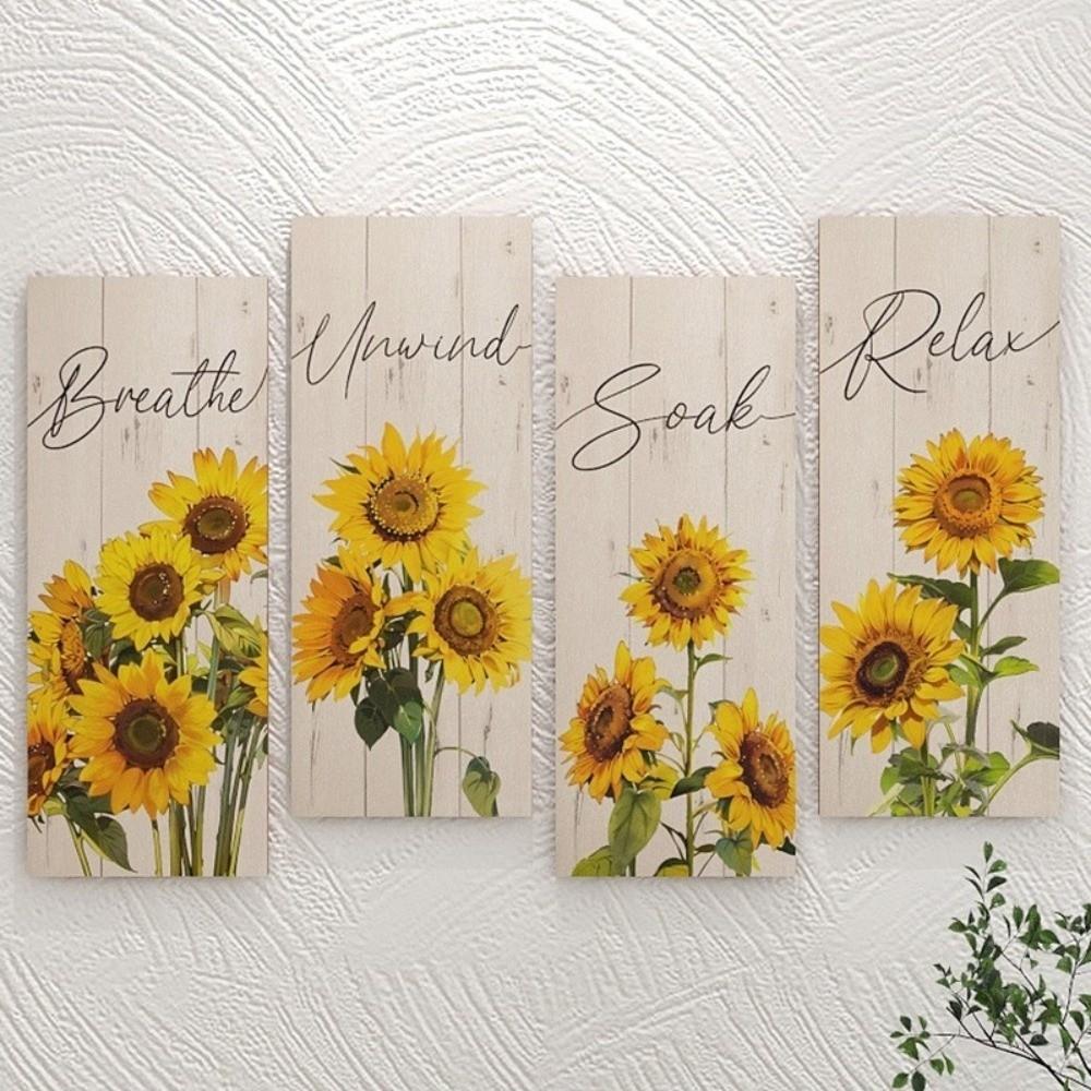 Handmade Wooden Floral Artwork Modern Wall Decor Plate Sunflower Hanging Sign  Home Office Decor