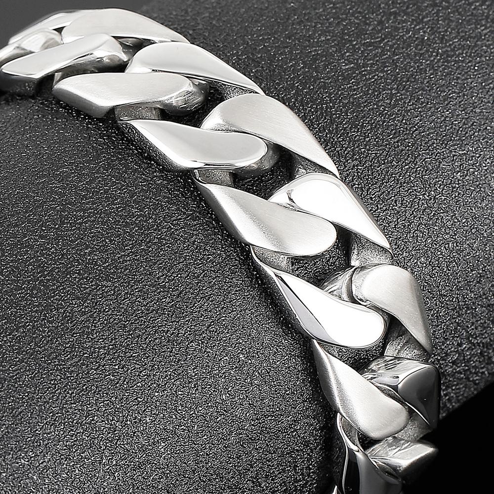 Classic Stainless Steel Mens Jewellery 17MM Width Shiny Brushed Matte Curb Cuban Chain Bracelet Men Homme Gift Bangles 2024