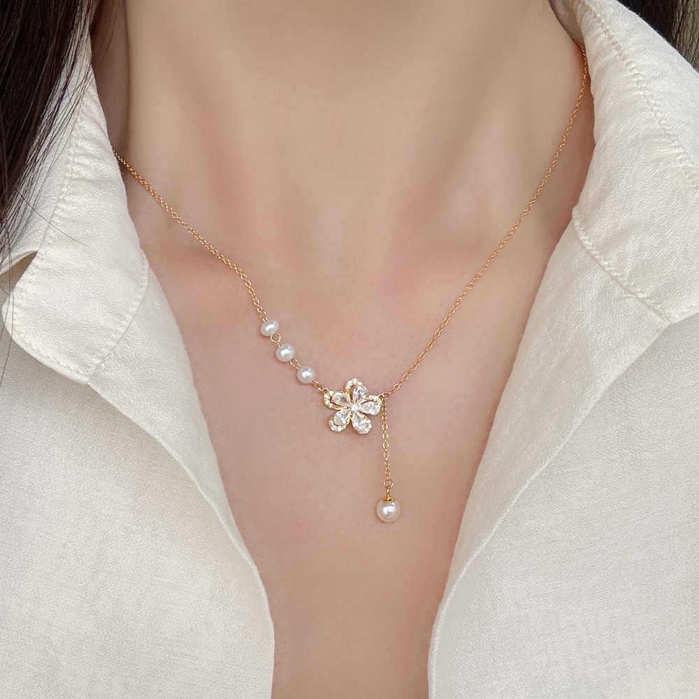 S925 Sterling Silver Pearl Peach Blossom Pendant Necklace - Women's Light Luxury Design