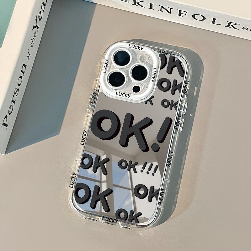 

Yellow OK Mirror for Cream Shell for Apple 16promax Anti Drop for IPhone 14/12/11 Silicone 15plus .