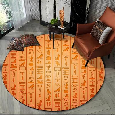 Tapete Redondo com Símbolos Hieroglíficos Egípcios, Tapete Macio para Sala de Estar, Escritório, Lavanderia, Quarto, Decoração de Capacho, Tapete de Chão Antiderrapante
