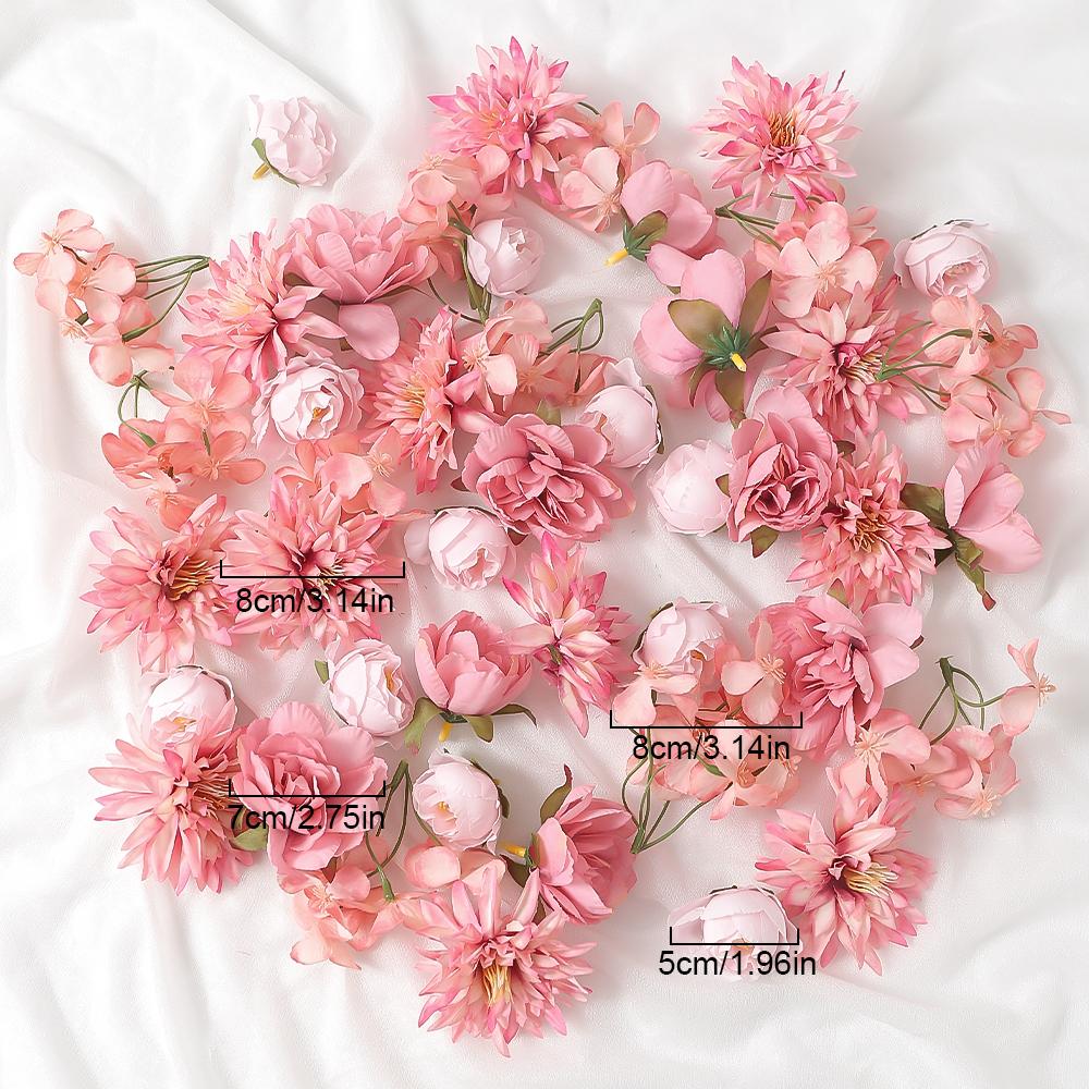 48Pcs Pink Silk Faux Daisy Rose Artificial Flower Heads for DIY Cake Wedding Decortion Party Home Room Garment Decor Fake Flower