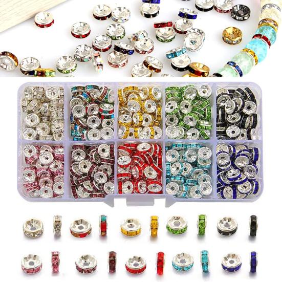 

1 Box Beads Round Hole Fade-less Anti-oxidation Rhinestone Inlaid Comfortable to Wear 10 Grids Shiny Charms Beads Handmade Shop Supply