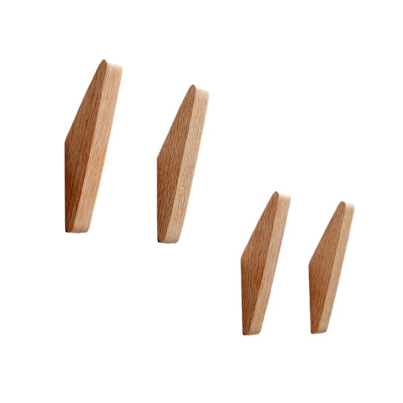 B97A-4Pcs Decorative Wood Wall Hooks Key Hook Clothes Hat Scarf Handbag Hanger Hook Kitchen Bathroom Decor Hook
